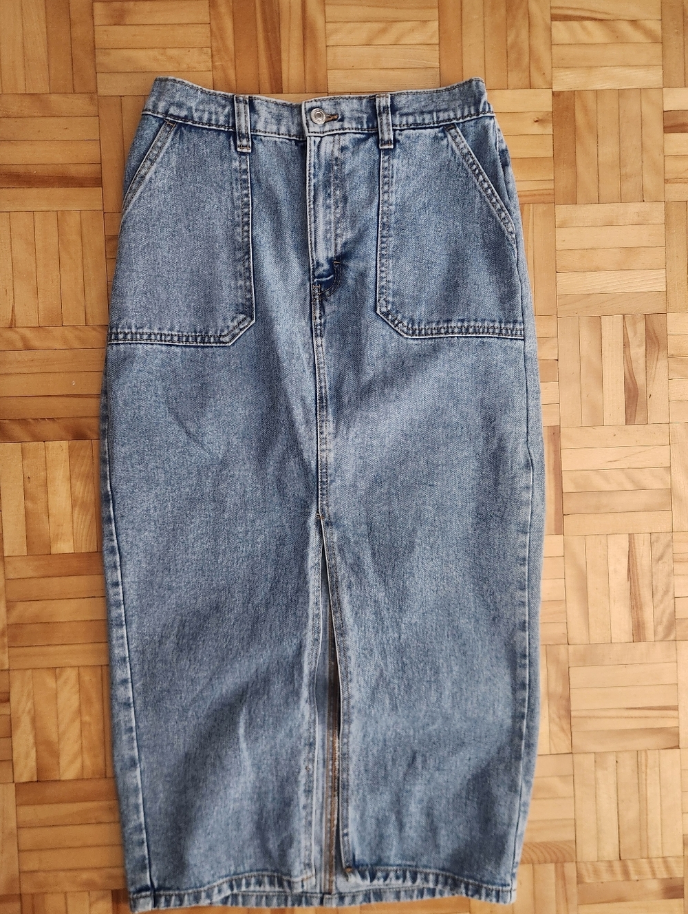 Light Blue Denim Skirt with Elastic Waist
